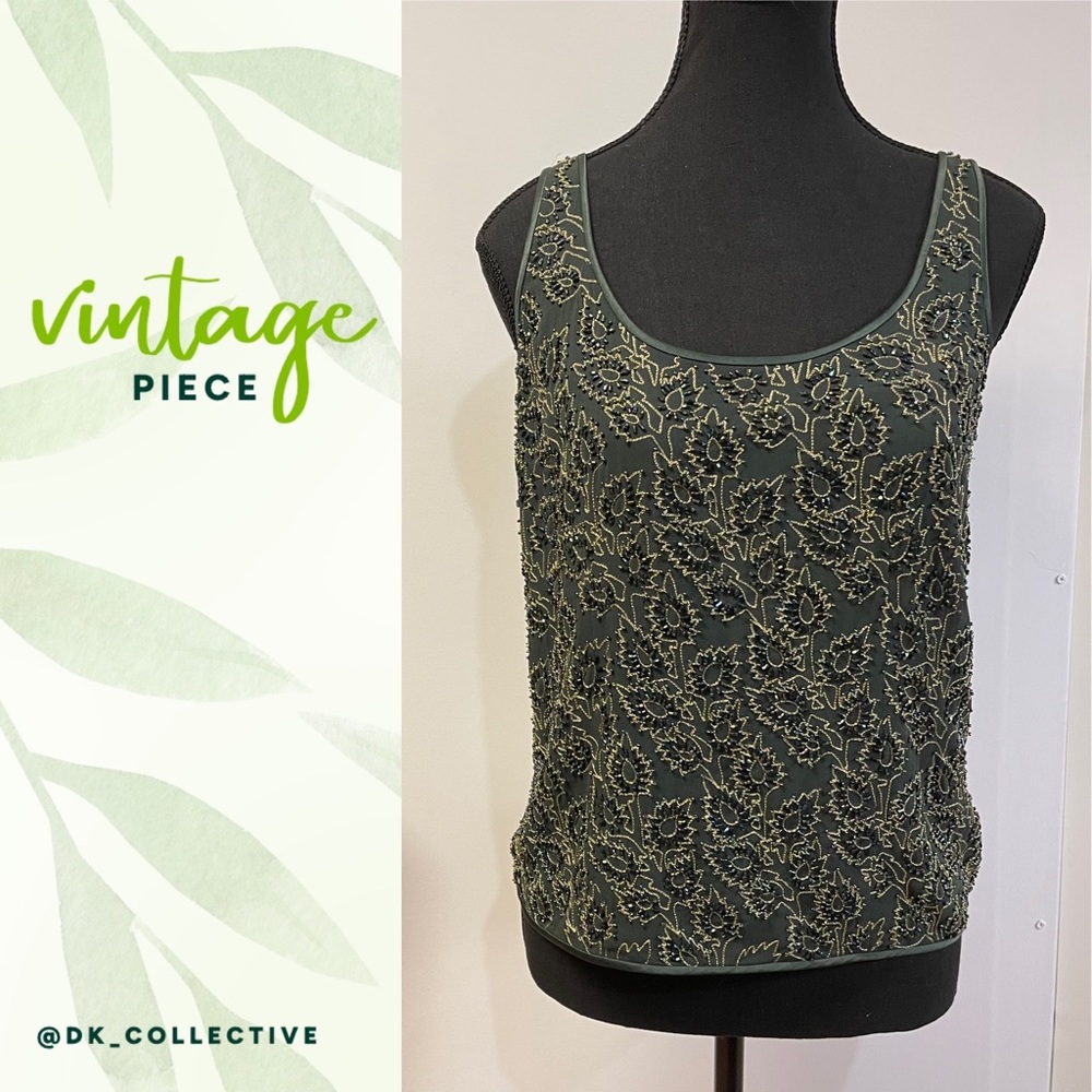 Vintage Green Escada Extravagently  Beaded Sleeveless Top